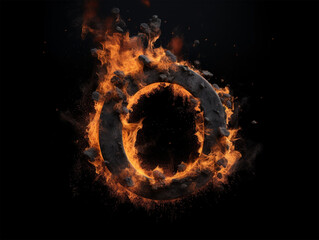 Brennender Buchstabe O auf schwarzem Hintergrund, KI generiert