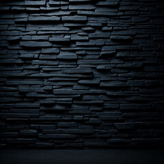 gloomy background, black brick wall of dark stone texture