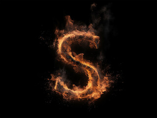 Brennender Buchstabe S auf schwarzem Hintergrund, KI generiert