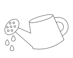 Garden watering can with water drops in black and white
