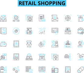 Retail shopping linear icons set. Bargain, Discount, Fashion, Trendy, Convenience, Specialty, Variety line vector and concept signs. Luxury,Convenience,Homeware outline illustrations Generative AI