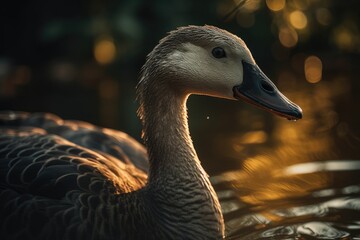 Wildlife Photography - Serene Golden Hour Goose at the Lake - Generative AI