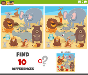 differences game with cartoon animal characters group