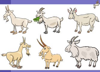 cartoon goats farm animals comic characters set