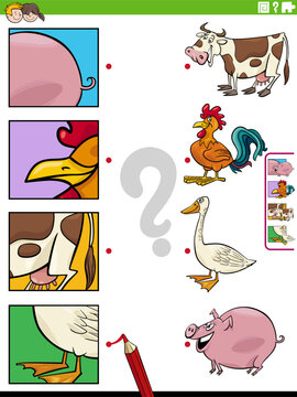 match cartoon farm animals and clippings educational game