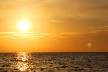 Fototapeta premium Sunset on Mediterranean Sea. Cloudy day.