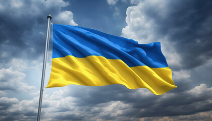Ukrainian flag on a blue sky background. AI