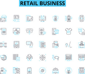 Retail business linear icons set. Inventory, Sales, Customer, Marketing, E-commerce, Loyalty, Advertising line vector and concept signs. Display,Merchandise,Promotion outline Generative AI