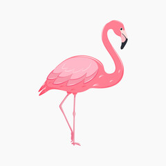 Pink flamingo. Exotic tropical bird. Cute cartoon character. Decoration element.Vector illustration