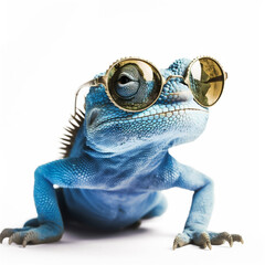Hip gecko lizard wearing sunglasses isolated on white background (Generative AI) - obrazy, fototapety, plakaty
