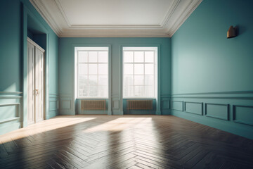 Fototapeta premium Blue Oasis: A Serene Empty Room with a Modern Vibe