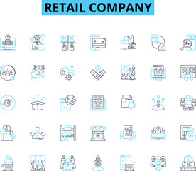 Retail company linear icons set. Products, Sales, Store, Brand, Promotions, Customer, Marketing line vector and concept signs. Discounts,Inventory,Services outline illustrations Generative AI