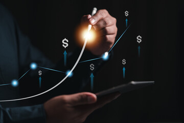 finance, financial, investment, stock, growth, wealth, invest, investor, trade, increase. pen drawing line to growth and finance investment. a stock wealth increase at over point is take benefit.