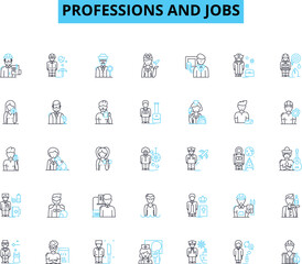 Professions and jobs linear icons set. Engineer, Architect, Doctor, Lawyer, Teacher, Photographer, Chef line vector and concept signs. Writer,Accountant,Salesperson outline illustrations Generative AI