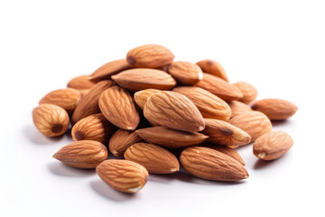 Almonds On A White Background. Generative AI