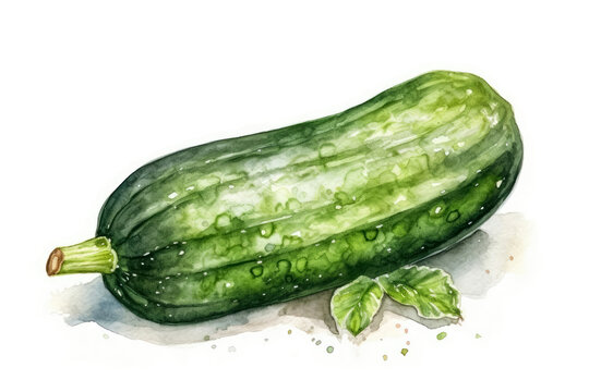 watercolor green zucchini vegetable on white clip art preview