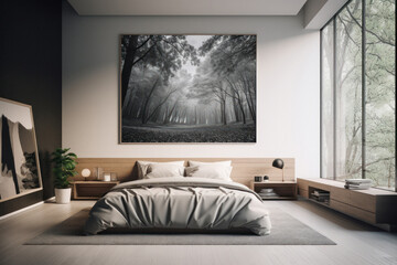 Modern minimalist room with prominent poster mockup