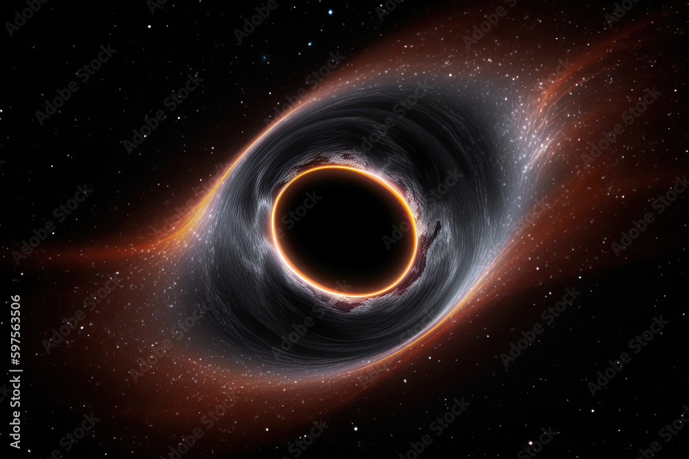 Wall mural black hole illustration in outer space. wormhole in universe. created with generative ai