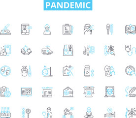 Pandemic linear icons set. Virus, Quarantine, Lockdown, Social distancing, Contagion, Outbreak, PPE line vector and concept signs. Epidemiology,Asymptomatic,Contact tracing outline Generative AI