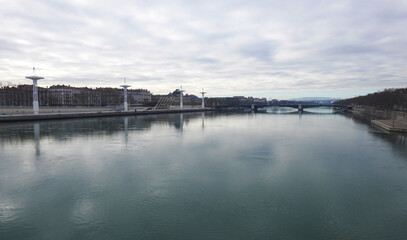 Obraz premium The Rhone River as it passes through Lyon, France