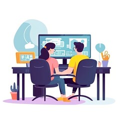 People sitting in front of the computer