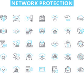 Network protection linear icons set. Firewall, Encryption, Antivirus, Malware, Cybersecurity, Spam, Intrusion line vector and concept signs. Phishing,Vulnerability,Authentication outline Generative AI