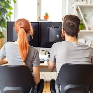 People sitting in front of the computer