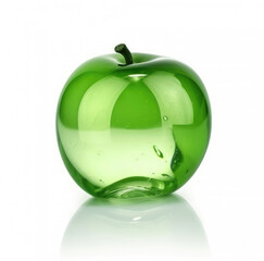 Green glass apple on a white background