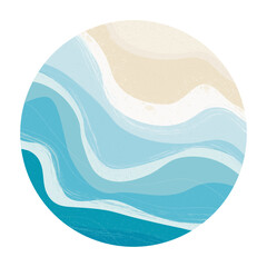 A bird's-eye view of ocean waves reaching the coastline. Beach, sand, seashore with blue waves. Top view of the sea coast. Vector illustrations drawn by hand.