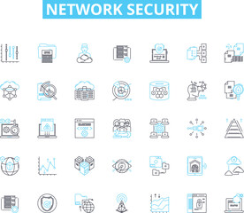 Network security linear icons set. Firewall, Encryption, Intrusion, Authentication, Antivirus, Malware, Cybercrime line vector and concept signs. Vulnerability,Threats,Phishing outline Generative AI