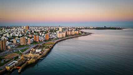 Montevideo Uruguay cityscape capital at sunset aerial view 