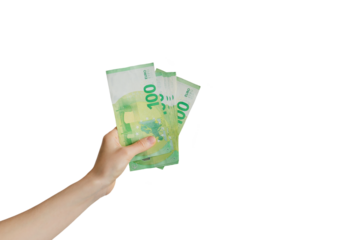 hand with euro banknotes isolated