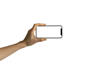 hand holding a mobile phone isolated