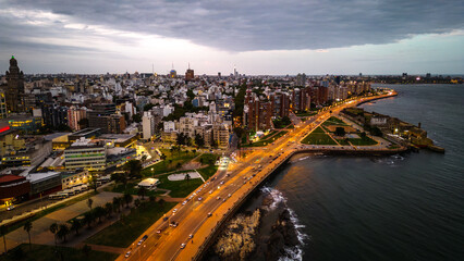 Montevideo Uruguay cityscape capital at sunset aerial view 