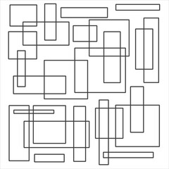Asymmetric texture with random rectangles, chaotic abstract geometric pattern. Monochrome wallpaper. Black and white vector illustration for interior design, textiles, wallpaper.