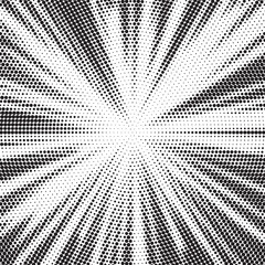 Halftone gradient sun rays pattern. abstract halftone vector dots background. monochrome dots pattern. pop art, comic small dots. star rays halftone poster. shine, explosion. sunrise rays background.