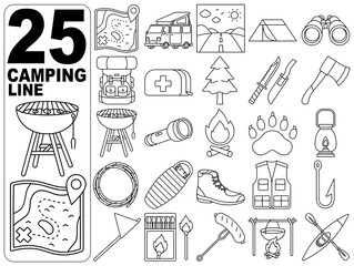 Camping Illustration Line Set 25 Item