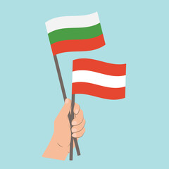 Flags of Bulgaria and Austria, Hand Holding flags