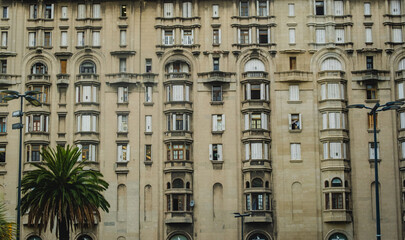 front aerial view of uruguay Montevideo capital cityscape colonial old architecture building 