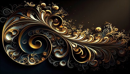 Refined Golden Swirls & Sparkling Gemstones: Elegant Curves, Shimmering Patterns, Rich Palette & Luxurious Ambiance. Generative AI.