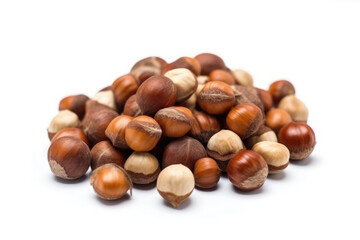 Fototapeta premium Handful Beech Nuts On White Background. Generative AI