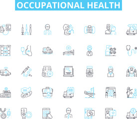 Occupational health linear icons set. Ergonomics, Hazards, Vaccinations, PPE, Wellness, Safety, Compliance line vector and concept signs. Inspection,Rehabilitation,Occupational therapy outline
