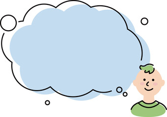 This illustration shows a talking boy with a big speech balloon and a smile.