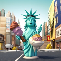3d rendered illustration of a statue of liberty with ice cream in new york city USA