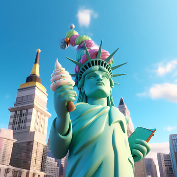 statue of liberty new york city with ice cream