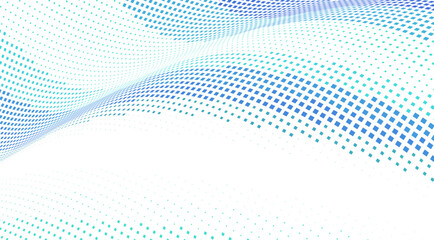 Curved dotted surface with halftone effect by blue and turquoise small squares