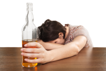 A woman drinking alcohol beer