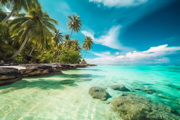 Obraz na płótnie Canvas Beautiful tropical island in turquoise ocean. Generative AI illustration