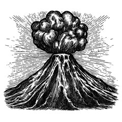 volcano eruption sketch, vector hand drawn 