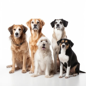 Various Dog Breeds Posing on a White Background